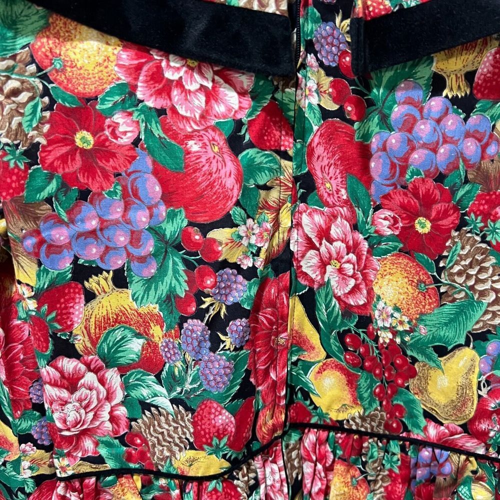 Vtg Picture Me Womens Multicolor Fruit Floral Lace Collar Dress M/L Long Sleeve - Picture 14 of 15